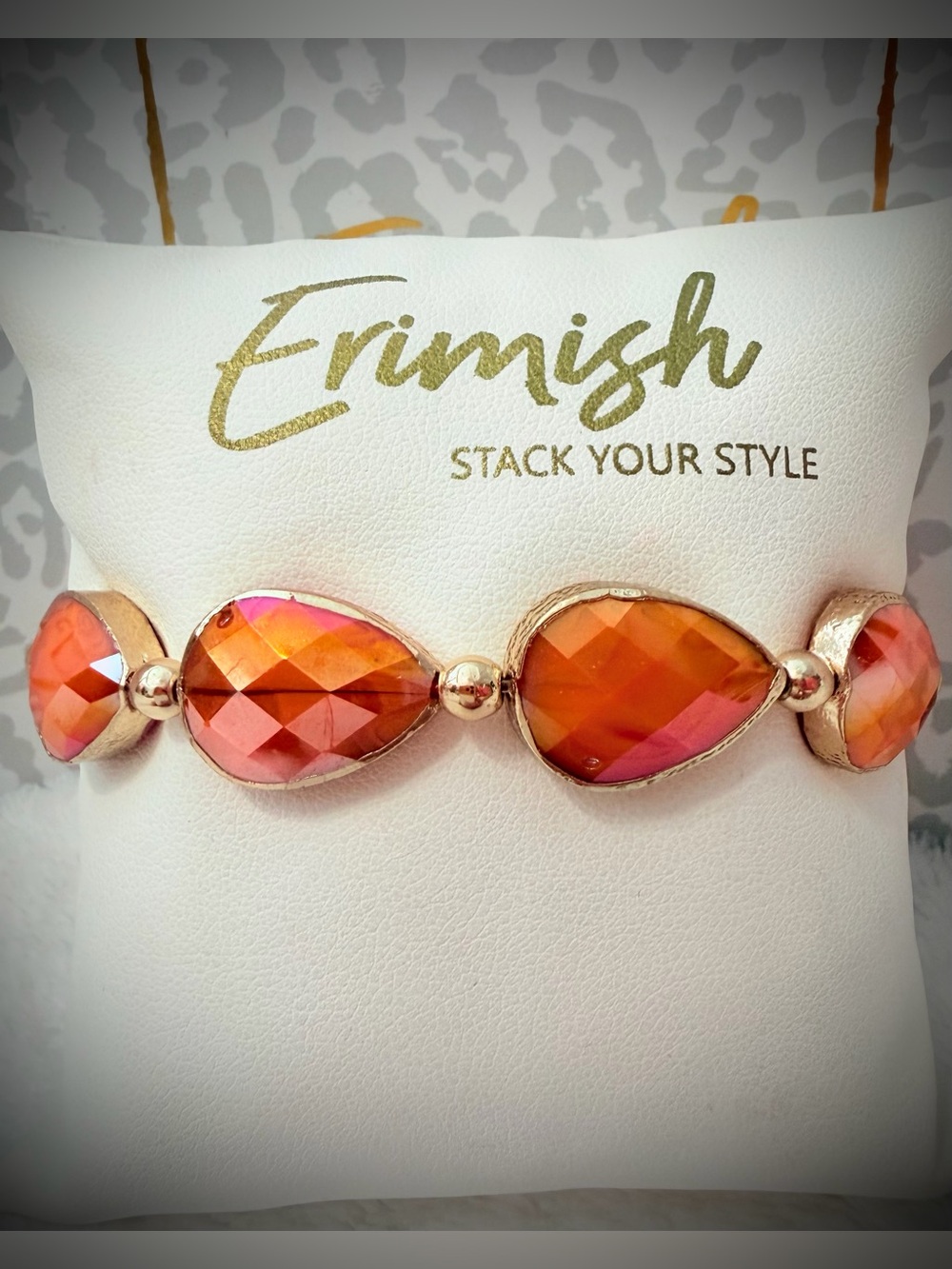 Erimish Orange and Pink Faceted Teardrop Stretch Bracelet